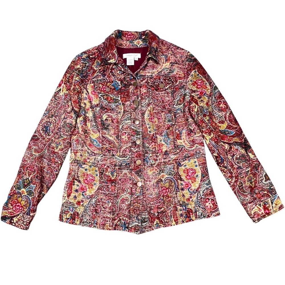 Coldwater Creek Red Paisley Tapestry Button Front Jacket Women Size M